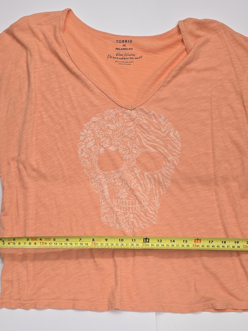 torrid Peach V-Neck Sleep Tee with White Skull Graphic